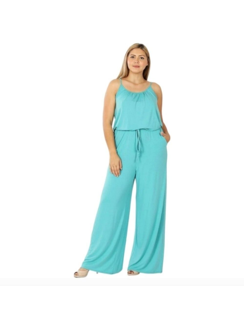 Zenana | Ash Mint Jumpsuit w/ Pockets | Adjustable Straps | Soft & Flowy - Picture 2 of 5